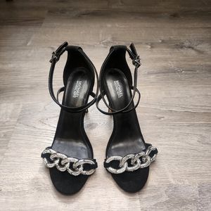 Michael Kors Black Scarlett Chain Link Suede Sandal Heel